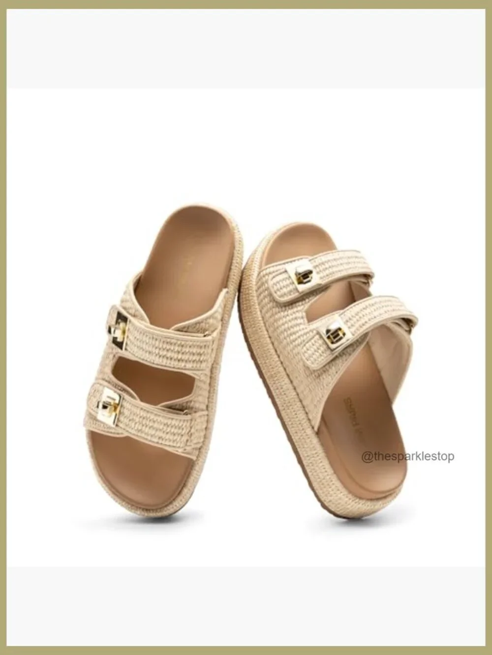 Raffia Espadrille Platform Wedge Sandals with Buckle